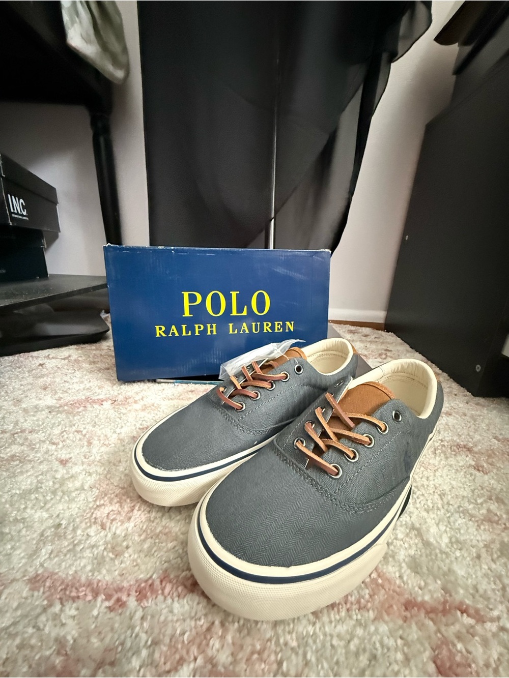 Polo by Ralph Lauren Gray Canvas Low-Top Sneakers with Tan Accents